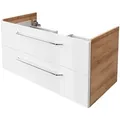 Produktbild: Waschtisch-unterschrank Milano / Badschrank Mit Soft-close-system / Maße (b X H X T): Ca. 100 X 49,5 X 48 Cm / Waschbeckenunterschrank Mit 2 Schubladen / Korpus: Braun Hell / Front: Weiß'-' - Fackelmann