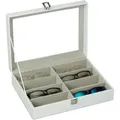 Produktbild: Brillenbox Für 8 Brillen, Aufbewahrung Sonnenbrillen, Hbt 8,5 X 33,5 X 24,5 Cm, Kunstleder Brillenkoffer, Weiß - Relaxdays