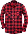 Produktbild: siliteelon Hemd Herren Kariertes Flanellhemd Langarm Baumwolle Arbeitshemd Warm Holzfällerhemd Regular fit Winter Karohemd mit Brusttasche rot-schwarz L
