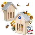 Produktbild: 2 Stück Oramics Schmetterlingshaus aus Kiefernholz mit wetterfestem Metall Dach [Made in Europe] Schmetterlingshotel für Garten und Balkon – Schmetterling Insektenhotel zum Züchten oder zur Aufzucht