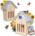 Produktbild: Oramics Insektenhotel Schmetterlingshaus Kiefernholz wetterfest Blechdach Holz Nistkasten, (robuster massiver Schmetterling-Kasten zum Züchten oder zur Aufzucht, 2-St., wetterfestes langlebiges Schmetterling-Holzhaus mit Spitzdach), robustes Nisthaus aus Massivholz mit Blechdach für das ganze Jahr