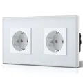 Produktbild: BSEED Schuko Steckdose 2 Fach EU-Standard DoppelsteckdoseWandsteckdose Kristall Glas Platte 16Amp 250 V Verlängerungssteckdosen 157mm Weiß