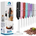 Produktbild: Leistungsstarker Milchaufschäumer, Handmilchaufschäumer, Mini-Schneebesen-Getränkemischer für Kaffee, Cappuccino, Latte, Matcha, heiße Schokolade, mit Ständer, Schwarz