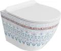 Produktbild: LAVITA Wand-WC Sofi Slim Folklor | Hnge Toilette | Toilettendeckel mit Absenkautomatik & Metallscharniere | Toiletten Splrandlos Hngend | Toilettenbecken | 365x490x395 cm | Wei§/Blue
