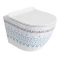 Produktbild: LAVITA Wand-WC Sofi Slim Folklor | Hänge Toilette | WC Sitz | Toilettendeckel mit Absenkautomatik & Metallscharniere | Toiletten Spülrandlos Hängend | Toilettenbecken | 365x490x395 mm | Weiß/Blue