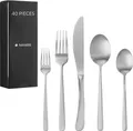 Produktbild: Navaris Edelstahl Besteck Set 8 Personen - 40-teiliges Besteckset in Satin Silber Finish - Besteck Edelstahl 18/0 - Löffel Messer und Gabel Set -