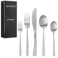 Produktbild: Navaris Edelstahl Besteck Set 8 Personen - 40-teiliges Besteckset in Satin Silber Finish - Besteck Edelstahl 18/0 - Löffel Messer und Gabel Set - Cutlery Set - Matt