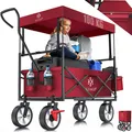 Produktbild: KESSER® Bollerwagen faltbar mit Dach Handwagen Transportkarre Gerätewagen | inkl. 2 Netztaschen und Einer Außentasche | klappbar | Vollgummi-Reifen | bis 100 kg Tragkraft | Mit Vorderrad-Bremse