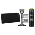 Produktbild: Gillette Labs Rasierer Herren, Nassrasierer, Metall, Schwarz/Gold - Herrenrasierer mit Reinigungselement, Inkl. 1 Handstück, 5 Rasierklingen, 1 Rasiergel 200ml, Magnetischer Dock Und Tasche