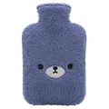 Produktbild: samply Wärmflasche mit kuschelig weichem Bezug, groß 2 Liter, süße Wärmflasche zur Schmerzlinderung (Dunkelblauer Bär)