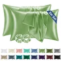 Produktbild: Satin Kissenbezug 50x80 Grün - Kopfkissenbezug 2er Set Weich wie Seidenkissen...