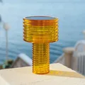 Produktbild: New Garden TISCHLAMPE AMBAR SOLAR in transparenter Bernsteinfarbe mit Akku dimmb
