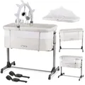 Produktbild: MoMi REVO – 2-in-1 Beistellbett & Babybett, höhenverstellbar mit Neigungsverstellung, inkl. Matratze, Spielzeug & Moskitonetz – Hellgrau - Hellgrau/Grau