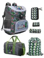 Produktbild: Familando Minecraft Schulranzen Set mit gefüllter Federmappe und großer Sporttasche - Ergonomisch, Leicht, Robust, 18 Liter Volumen, 1,2 kG, wasserdichter Boden - Schultasche Jungen 1. Klasse