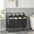 Produktbild: SONGMICS Wäschekorb, mit 4 abnehmbaren Stofftaschen, Rollen, 4 x 35 L, schwarz - Schwarz