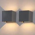 Produktbild: Klighten 2 Stück LED Wandleuchten Innen/Außen 12W Wandlampe Auf und ab Einstellbarer Lichtstrahl, 3000K Warmweiß Außenwandleuchte IP65 für Wohnzimmer Schlafzimmer Balkon,Dunkelgrau