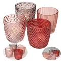 Produktbild: LS-LebenStil 4X Glas Teelichthalter Retro Rosa Rose 7cm 4´er Set Kristall Ornament Teelicht-Gläser Windlicht-Halter Kerzenständer Tischdeko Kerzen Deko Kerzenhalter für Teelichter Hochzeit