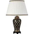 Produktbild: Tischlampe „Taipei“ mit 1 Licht und hohem Empire-Schirm – Schwarz und Gold mit Elfenbein mit schwarzem und goldenem Zierschirm - DL-TAIPEI-TL