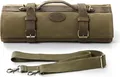 Produktbild: ZAYIKO Profi Kochmesser Messertasche (grün) – 12 Schlitze | 16oz Gewachstes Segeltuch & Crazy Horse Leder | Tragbare Rolltasche für Küchenwerkzeuge (Nur Tasche)
