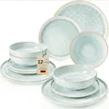 Produktbild: SÄNGER | Geschirrset Paros 12 tlg, Tafelservice 4 Personen, Steingut Geschirr Handmade, Teller Set inkl. Essteller Dessertteller Tiefe Teller, Essgeschirr Türkis Farben mit Sandiger Maserung