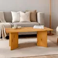 Produktbild: Couchtisch MESA aus Massivholz 110 x 45 x 60 cm gebeizt - minimalistischer Sofatisch aus Holz, Wohnzimmer Tisch mit angwinkelten Beinen