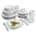 Produktbild: Sänger Tafelservice Bilgola 215410, Porzellan weiß, Kombiservice für 6 Personen, eckig, 36-teilig