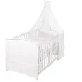 Produktbild: roba Babybett Set Fox & Bunny - 70 x 140 cm - Mitwachsendes Kinderbett mit Bettwäsche, Himmel, Matratze - Höhenverstellbar - zu Juniorbett umbaubar - Holz weiß