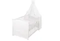 Produktbild: roba® Babybett Fox & Bunny 70 x 140 cm - Komplett Set Gitterbett Holz Weiß, mit Bettwäsche, Himmel, Nest, Matratze - Umbaubar Juniorbett