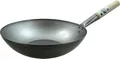 Produktbild: JADE TEMPLE Wok aus Carbonstahl, mit flachem Boden und 35 cm Durchmesser, mit rundem Holzgriff, Grau