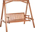 Produktbild: BELIANI Hollywoodschaukel Braun Lärchenholz für 2 Personen Rustikal Stabil Freistehend Schaukel für Erwachsene Terrasse Garten Outdoor