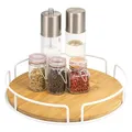 Produktbild: eluno Drehteller, Metall mit Bambusboden Ø ca. 30 cm, Gewürzregal (Weiß)