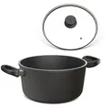 Produktbild: Hoffmann Germany Kochtopf Aluguss Antihaft Induktion Ø 28 cm mit Glasdeckel – Made in Germany, Aluguss (Set, 2-tlg., 1x Kochtopf Ø 28 cm + 1x Glasdeckel), Antihaft, backofenfest bis 240°C, Induktion schwarz 5.2 l | Ø 28 cm