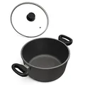 Produktbild: Hoffmann Großer Kochtopf Aluguss Induktion Ø 28 cm, 6 Liter 11 cm Hoch I Made in Germany I Suppentopf I Antihaftbeschichtung I Schmortöpfe Pastatopf I Glasdeckel Nudeltopf Brattopf Alugusstöpfe