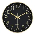 Produktbild: 30cm Wanduhr Schwarz Gold Modern Minimalistisch Metall Optik Analoge Uhr große Ziffern