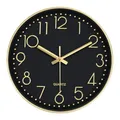 Produktbild: mixed24 Wanduhr Gold Schwarz 30cm rund ohne Tickgeräusche Minimalistisch Modern Leicht zu lesen Uhr Analog