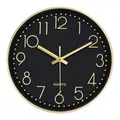 Produktbild: 30cm Wanduhr Gold Schwarz ohne Tickgeräusche Modern leicht lesbar Analog Uhr
