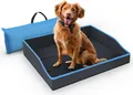 Produktbild: Faltbares Haustierbett für mittlere Hunde und Katzen - Blau - ( 80cm x 60cm ) Reisebett - tragbares Hundebett mit stabilem Rahmen