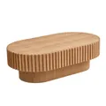 Produktbild: Oval Fluted Coffee Table, Modern Minimalist Center Table with Solid Wood Stripe Accent, MDF with Wood Veneer Construction, Contemporary Accent Table for Living Room, Bedroom, and Office (Natural)