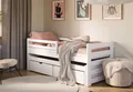 Produktbild: Kids Collective Jugendbett Einzelbett Kinderbett 90x200 cm, Lattenrost, Rausfallschutz Vollholz, 90x200 cm mit Rausziehbett 190x90 mit zwei Schubladen weiß