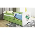 Produktbild: Kinderbett Jugendbett Kleindino 70x140, 80x160, 80x180 cm - Komplettset mit Schublade & Rausfallschutz - Grün