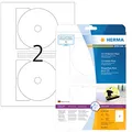 Produktbild: HERMA 8624 CD DVD Etiketten inkl. Zentrierhilfe blickdicht, 10 Blatt, Ø 116 mm MAXI, 2 pro A4 Bogen, 20 Stück, selbstklebend, bedruckbar, matt, blanko Papier Klebeetiketten Aufkleber, weiß