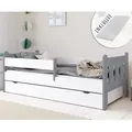 Produktbild: Kinderbett 80x160 | 80x180 | 90x200 cm mit Matratze, Schublade, Rausfallschutz & Lattenrost in weiß-grau 160 x 80 Mädchen Jungen Bett