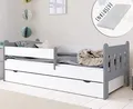 Produktbild: Kids Collective Kinderbett 80x160 | 80x180 | 90x200 cm mit Matratze, Schublade, Rausfallschutz & Lattenrost in weiß-grau 80x160 cm Mädchen Jungen Bett | von 3. bis 10. Lebensjahr