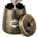 Produktbild: Aschenbecher mit Deckel (12 * 10 * 12cm), Edelstahl Aschenbecher für Draussen, Sturmaschenbecher als Windaschenbecher, Standaschenbecher mit Rutschfest Boden für Draußen und Innen - Bronze