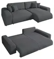 Produktbild: Modernes Cord Ecksofa B255/H165/T84 cm mit Schlaffunktion und Bettkasten, Wellenunterfederung, L-Couch links oder rechts montierbar, Liegefläche 148x196 cm, Cord-Bezug in Grau / 21006
