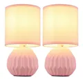 Produktbild: GLOBO LIGHTING Tischleuchte, Leuchtmittel nicht inklusive, Tischlampe Tischleuchte Nachttischlampe Keramik Textil pink 2er Set