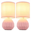 Produktbild: Tischlampe Tischleuchte Wohnzimmerlampe 1 flammig Keramik Textil pink 2er Set