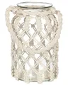 Produktbild: Laterne Glas weiß 31 cm mit Griff Makramee geflochten Tischdeko Boho Jalebi