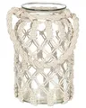 Produktbild: Laterne Glas weiß 31 cm mit Griff Makramee geflochten Tischdeko Boho Jalebi