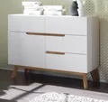 Produktbild: Kommode weiß matt Lack Ast Eiche massiv Sideboard Anrichte 4x Schubkasten Cervo